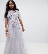 Thumbnail for your product : ASOS Curve DESIGN Curve floral embroidered dobby mesh flutter sleeve maxi dress