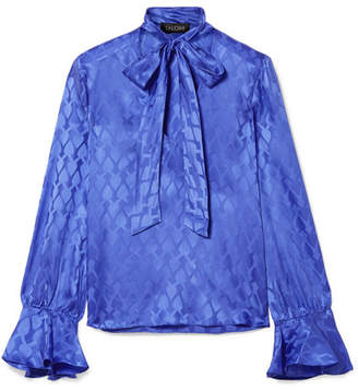 Saloni Lauren Pussy-bow Silk-satin Jacquard Blouse - Cobalt blue