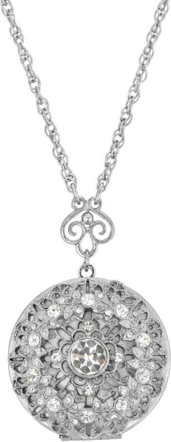 2028 Silver-Tone Round Crystal Locket 30\