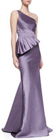 Thumbnail for your product : Badgley Mischka One-Shoulder Seamed Side Peplum Gown, Lilac-