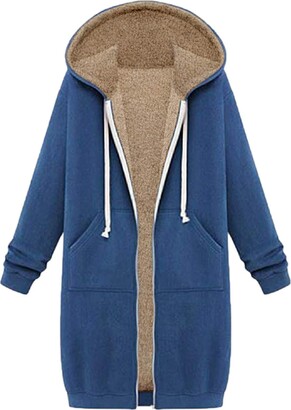 Womens Plush Hooded Coats Long Sleeve Oversized Hoodies Zipper Sweatshirt Tops Plus Size Winter Warm Sweater Outwear 