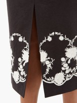 Thumbnail for your product : Brock Collection Floral-embroidered Twill Midi Skirt - Black