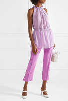 Thumbnail for your product : Lela Rose Checked Silk-chiffon Top - Purple