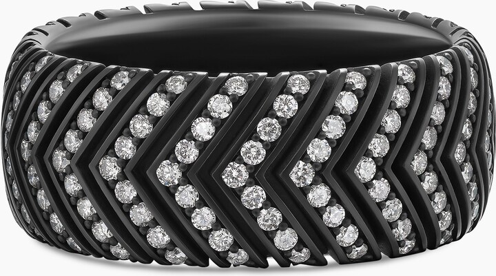 David Yurman Chevron Band Ring in Black Titanium with Diamonds | Men's | Size 9.5