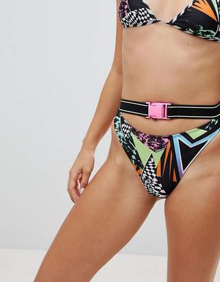 Jaded London Multi Print Bikini Bottom with Belt Detail