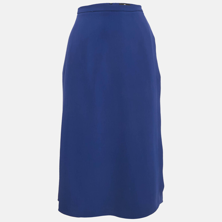 Elisabetta Franchi Blue Crepe Faux Wrap Midi Skirt M