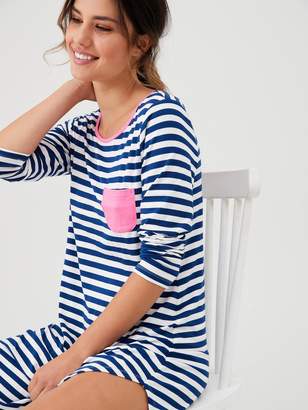 Pour Moi? Jersey Stripe Long Sleeve Secret Support Nightdress - Navy/White/Pink