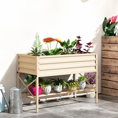 Arlmont & Co. Galvanized Steel Raised Garden, Cream, Facilitates Better Plant Growth Planter With Frame, Enhances Garden Vigor