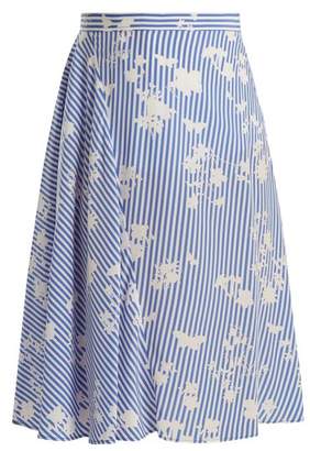 Altuzarra Sundew Stripe Print Fluted Silk Skirt - Womens - Blue White