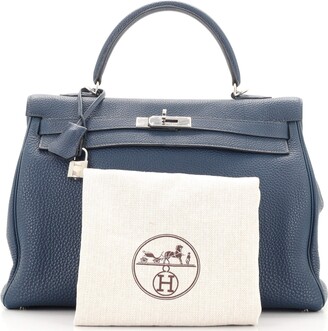 Hermes Kelly Handbag Bleu De Prusse Togo with Palladium Hardware 35 -  ShopStyle Satchels & Top Handle Bags