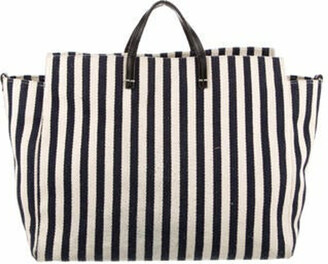 Clare V. Pattern Print, White Leather-trimmed Canvas Tote Bag