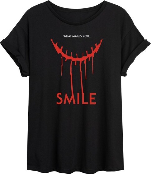 S.MILE Women'sSMILEWhatMakesYouLogoOversizedGraphicT-Shirt-Black-X-Large