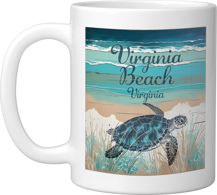 Virginia Beach Virginia Sea Turtle Lover Beach Virginia Beach Virginia VA Sea Turtle Beach Coastal Decor Ceramic Mug, White