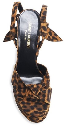 Saint Laurent Bianca Leopard-Print Suede Platform Sandals