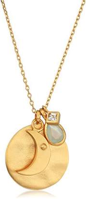 Satya Jewelry Gold Moon White Topaz and Blue Agate Pendant Necklace