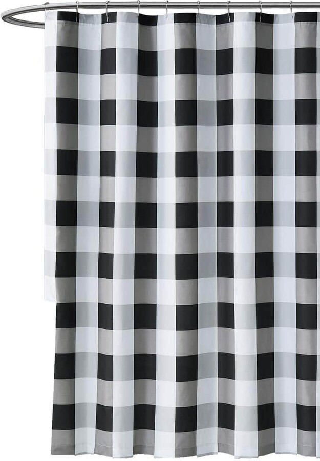 Truly Soft Everyday Buffalo Plaid 72 in. Black and White Shower Curtain
