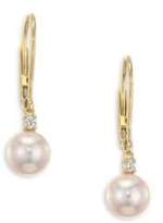 Thumbnail for your product : Mikimoto 7MM White Cultured Akoya Pearl, Diamond & 18K Yellow Gold Leverback Earrings