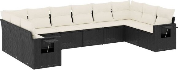 VidaXL vidaXL10PiecePatioSofaSetwithCushionsBlackPolyRattan-BlackandCreamWithoutTable