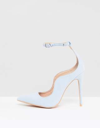 Lost Ink Pale Blue Ankle Strap Court Shoes