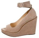 Thumbnail for your product : Brunello Cucinelli Leather Peep-Toe Wedges