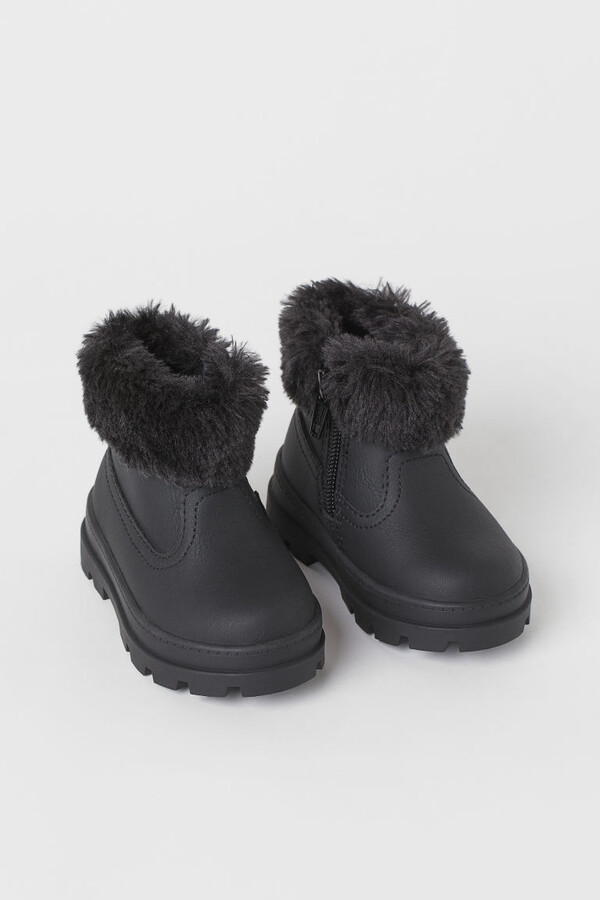 J Snow Proof Gray Boys C Black Hook & Loop fasteners Faux Fur Lined Boots 