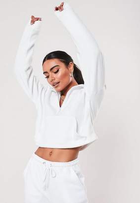cropped fleece half zip
