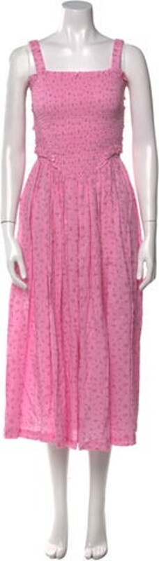 Tach Clothing Linen Dress Pink Printed Pleated & Cutout Accents Sleeveless with Square Neckline