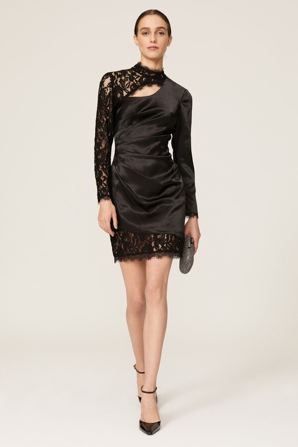 Aidan AIDAN MATTOX Black Lace Satin Dress Black