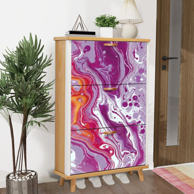 East Urban Home Shoe Storage Cabinet with 3 Flip Drawers for abstract artistic fluid liquid paint colors marble marble Shoe Rack Storage Organizer