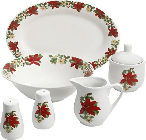 Gibson Home GibsonHomePerfectforHolidaysPoinsettia7PiecePorcelainServingSetinRed