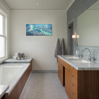 Dovecove Mermaid Bathroom Decor Mermaid Painting Picture Prints On Canvas Coral Starfish Wood Texture Background Blue Artwork Bathroom Decor 12\