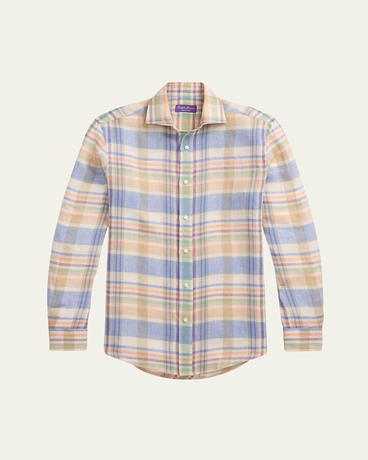 Men's Aston Linen Multicolor Plaid Sport Shirt