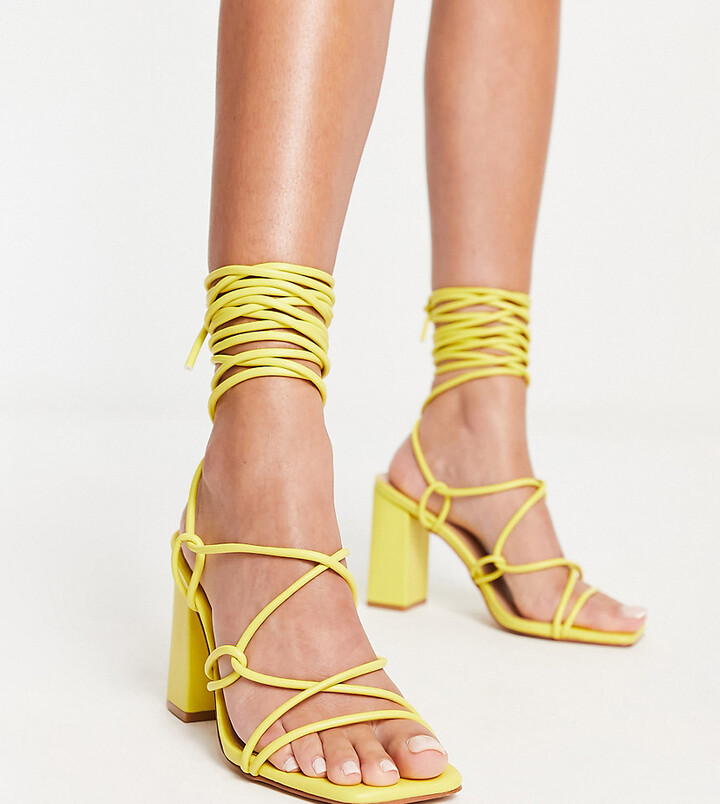 yellow low block heels