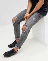 Thumbnail for your product : Brooklyn Supply Co. Brooklyn Supply Co Acid Wash Slim Jeans With Rip and Repair