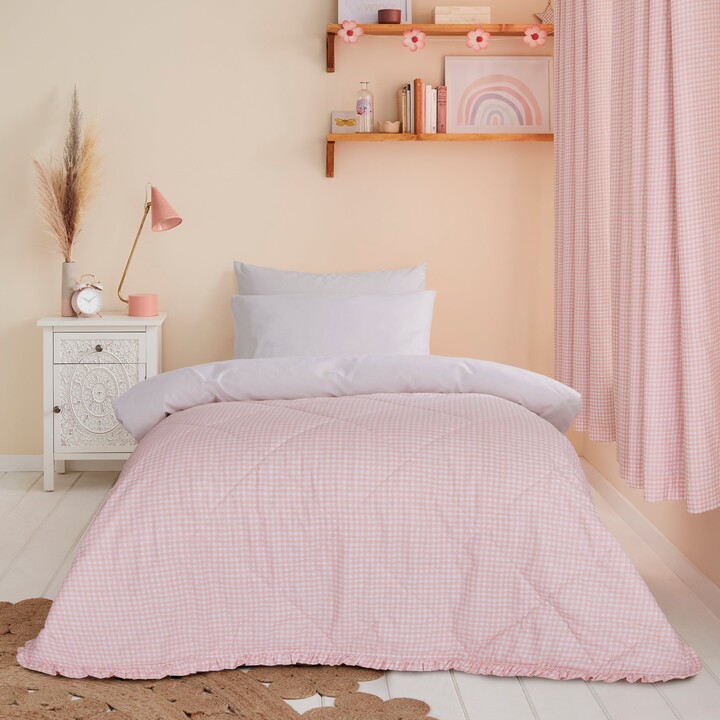 Dunelm Peach Pink Gingham Ruffle 100 Cotton Bedspread Pink ShopStyle