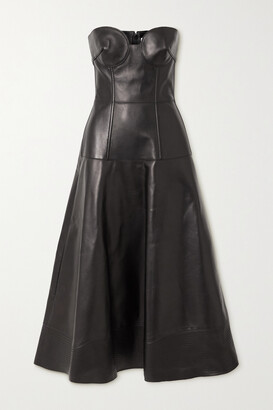 Valentino Strapless Leather Midi Dress - Black