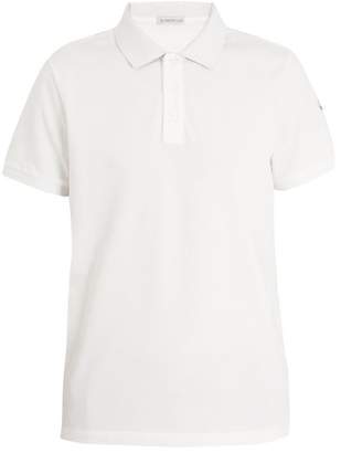 Moncler Contrast Reverse Collar Cotton Pique Polo Shirt - Mens - White