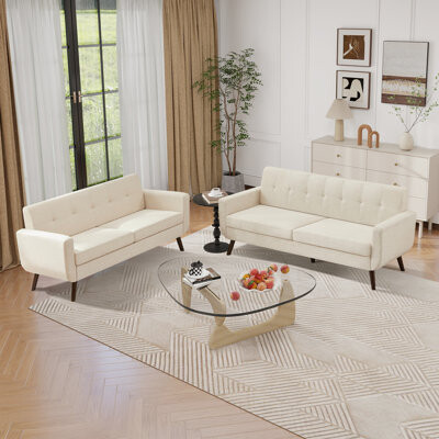 George Oliver Loveseat And Standard Sofa Set, 2 - Piece Tufted Upholstery Living Room Ensemble