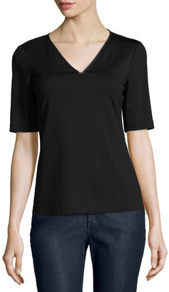 Lafayette 148 New York Short-Sleeve V-Neck Top w/ Chain Detail, Plus Size