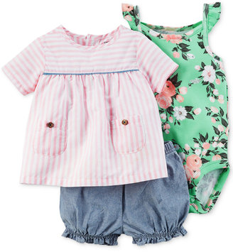 Carter's 3-Pc. Striped Top, Bodysuit & Chambray Bubble Shorts Set, Baby Girls (0-24 months)
