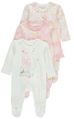 George Floral Bunny Rabbit Sleepsuits 3 Pack