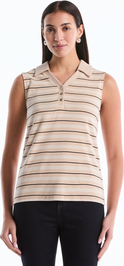 Rafaella Petite Stripe Sleeveless Polo Top