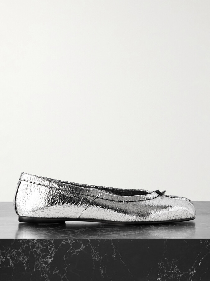 Maison Margiela Tabi Metallic Cracked-leather Ballet Flats - Silver