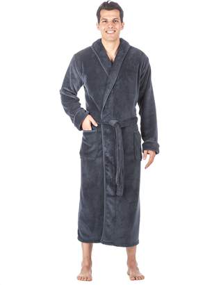 Noble Mount Men's Premium Coral Fleece Long Hooded Plush Spa/Bath Robe - L/XL
