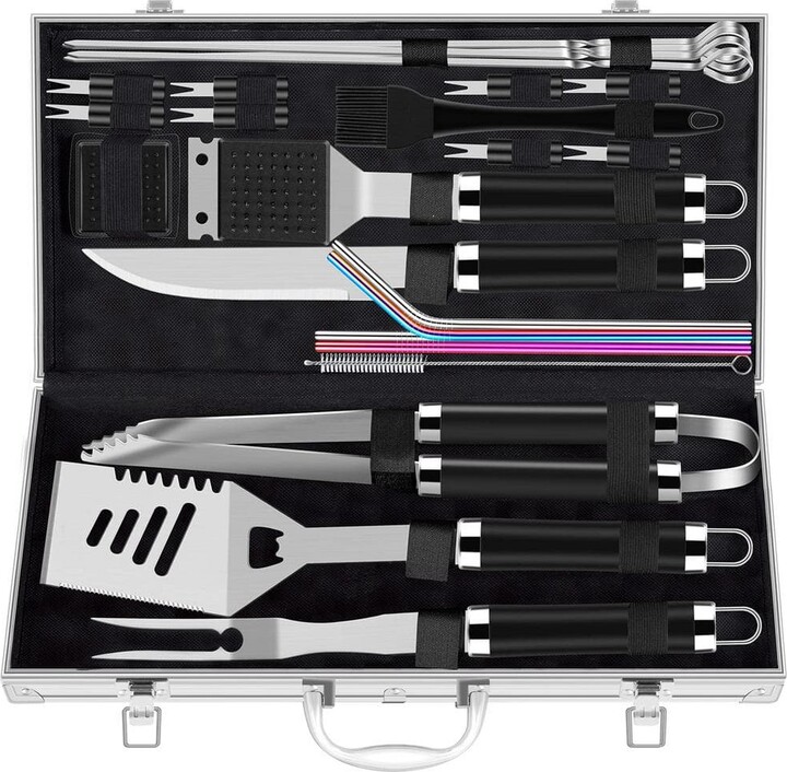 Dyiom 25-Piece Heavy-Duty Stainless Steel Grill Tool Grilling Accessories Kit in Black