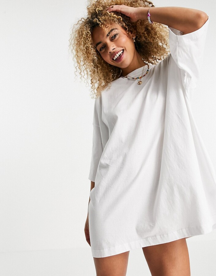 Weekday Huge cotton t-shirt dress in white - WHITE - ShopStyle