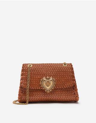 Dolce & Gabbana Large Devotion Shoulder Bag In Braided Nappa Leather