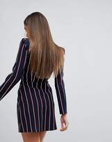 Thumbnail for your product : ASOS Stripe Shoulder Pad Wrap Mini Tux Dress