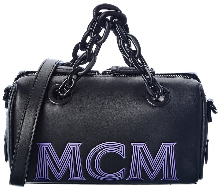 MCM, Bags, Authentic Mcm Pebbled Leather Gold Studded Mini Boston Bag