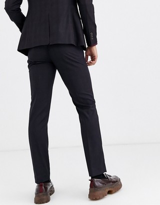 Topman slim suit trousers in burgundy check